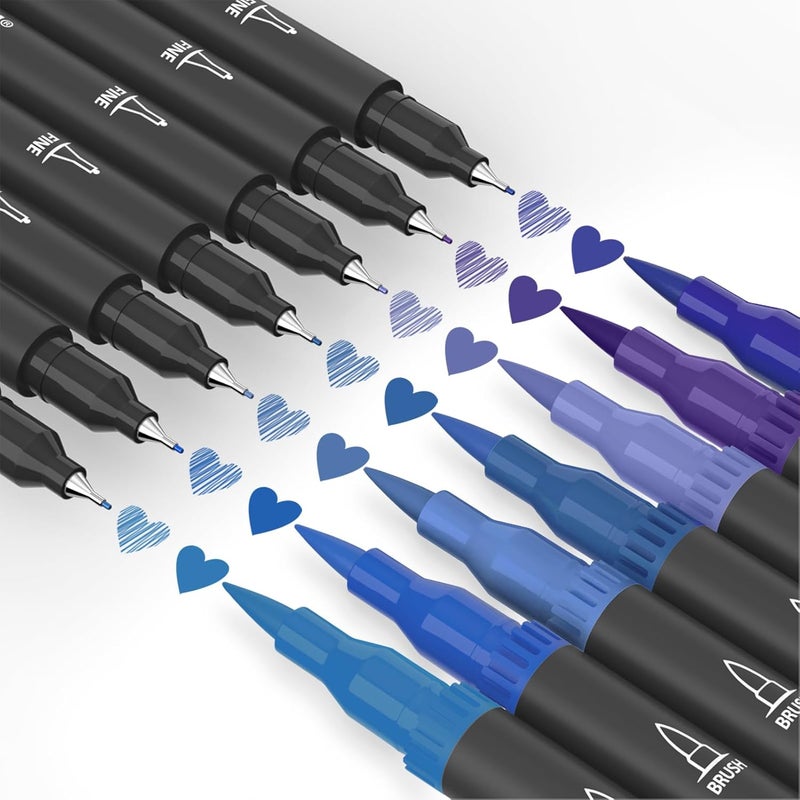 Mogyann Blue Markers, 12 Pack Dual Brush Pens Drawing Markers for Art Sketching - Image 3